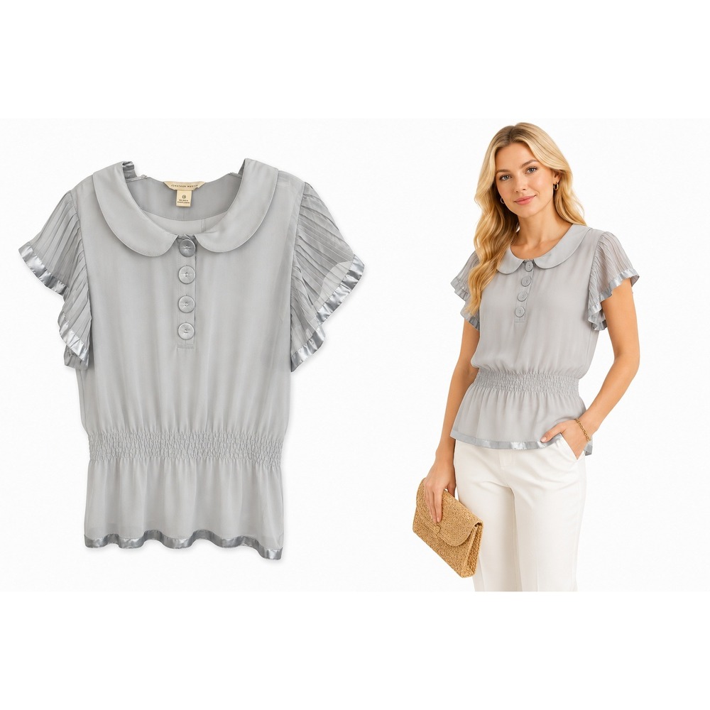 Jonathan Martin Blouse S Gray Boho Coquette Romantic Cottagecore Shabby Chic